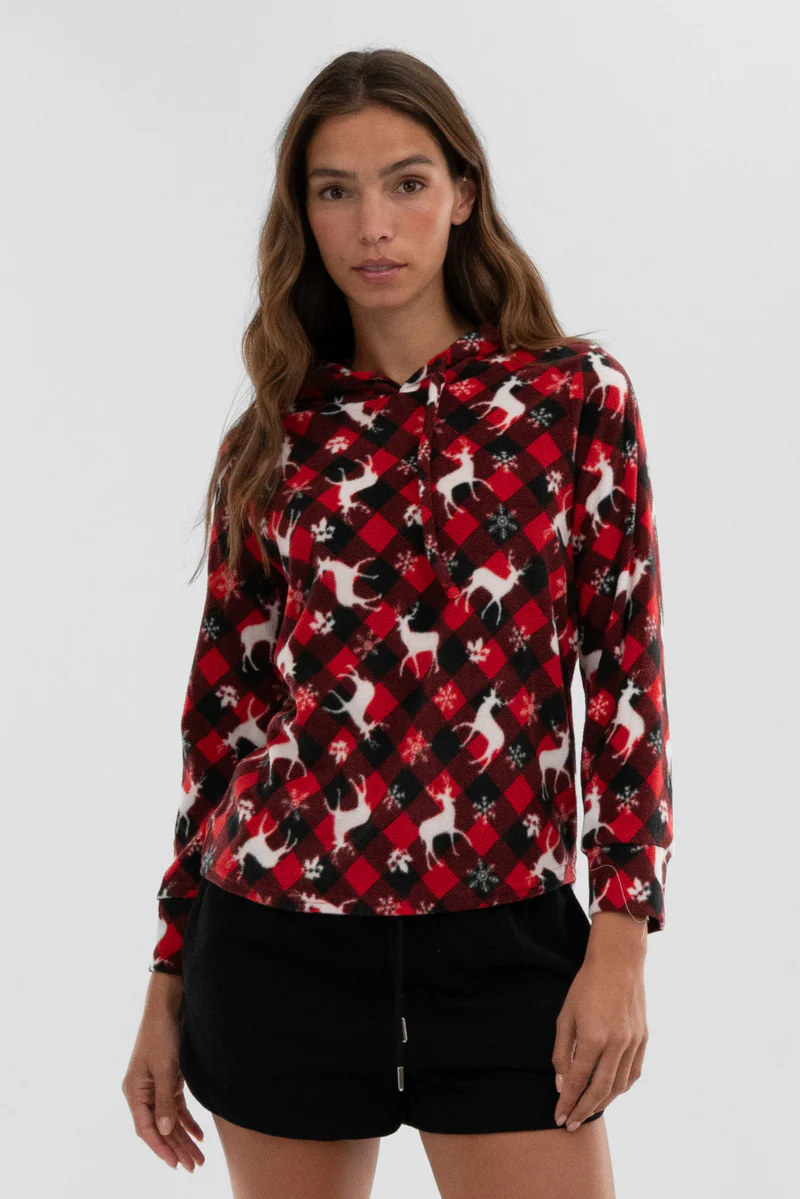 Canada Weather Gear Festive Print Hooded Pajama Top - Red