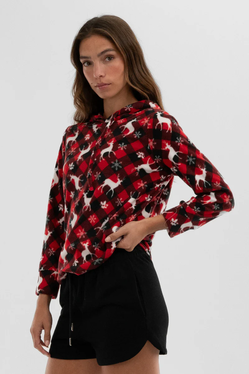 Canada Weather Gear Festive Print Hooded Pajama Top - Red - Image 2