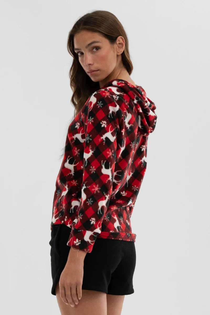 Canada Weather Gear Festive Print Hooded Pajama Top - Red - Image 3