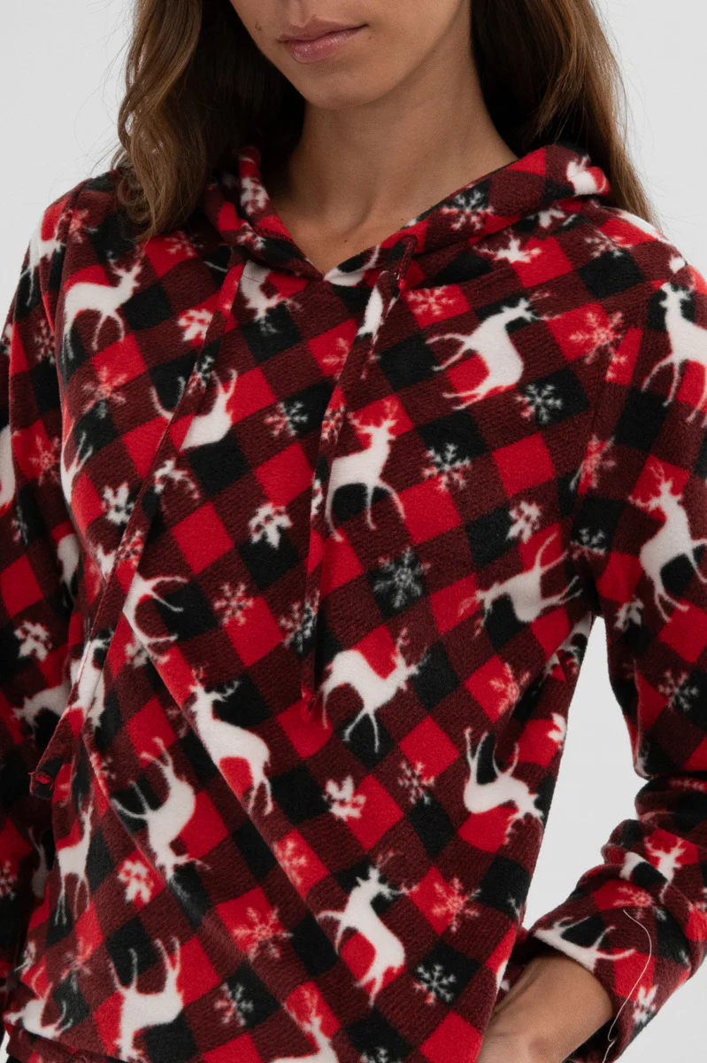 Canada Weather Gear Festive Print Hooded Pajama Top - Red - Image 4