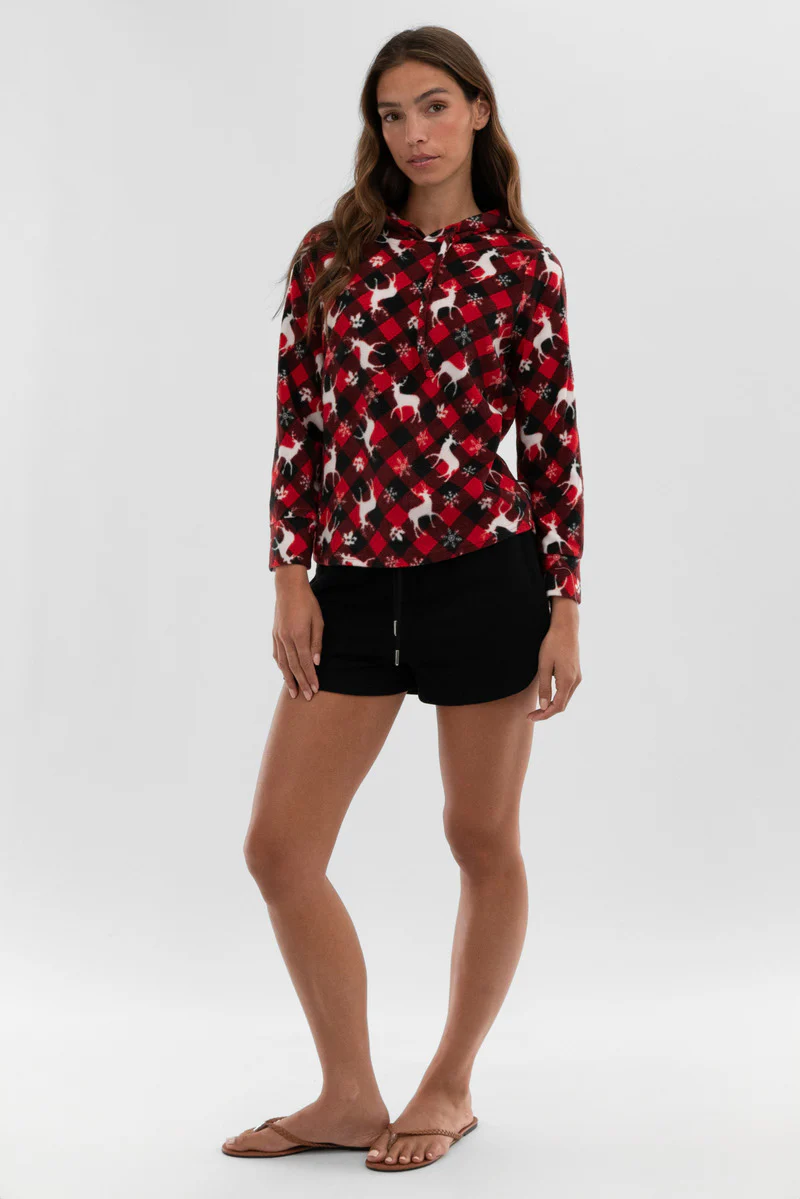 Canada Weather Gear Festive Print Hooded Pajama Top - Red - Image 5