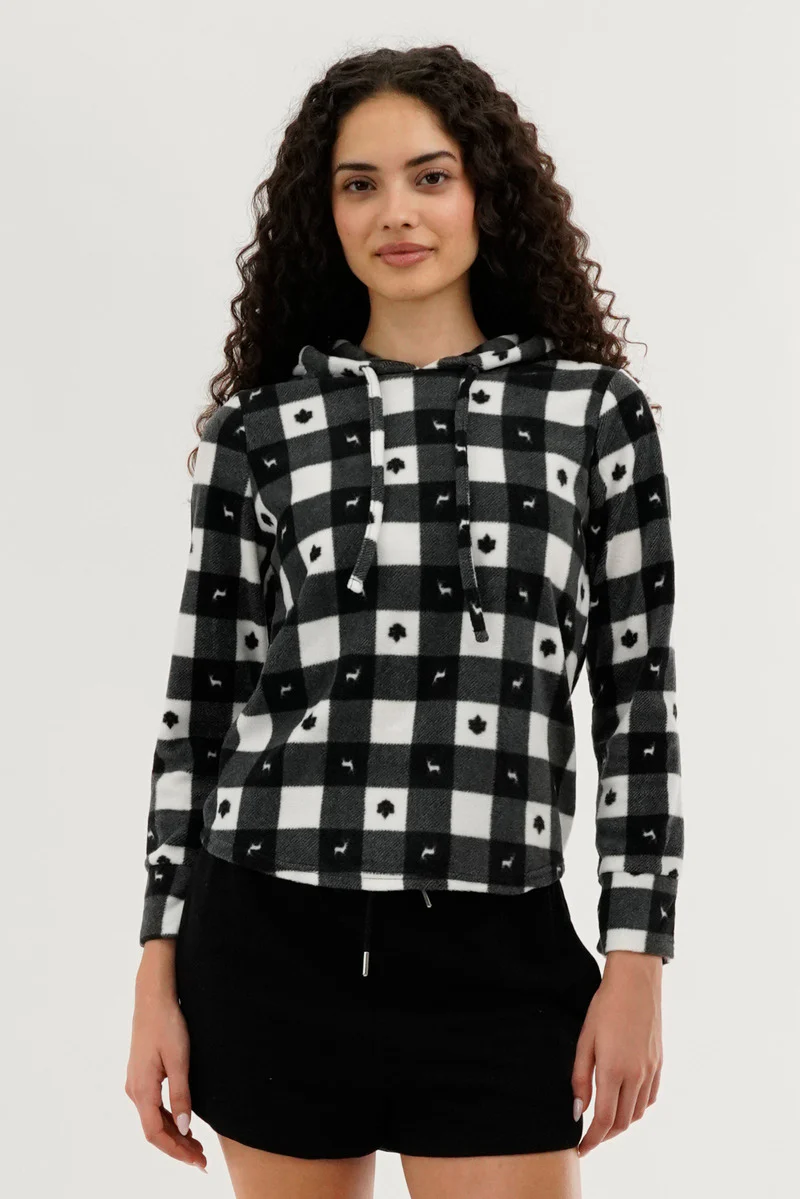 Canada Weather Gear Plaid Hooded Pajama Top - Black