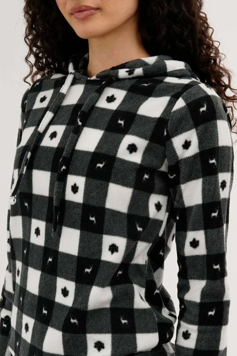 Canada Weather Gear Plaid Hooded Pajama Top - Black - Image 4