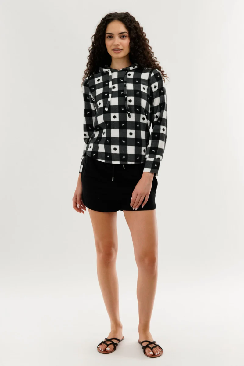 Canada Weather Gear Plaid Hooded Pajama Top - Black - Image 5