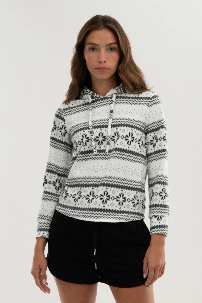 Canada Weather Gear Festive Print Hooded Pajama Top - White