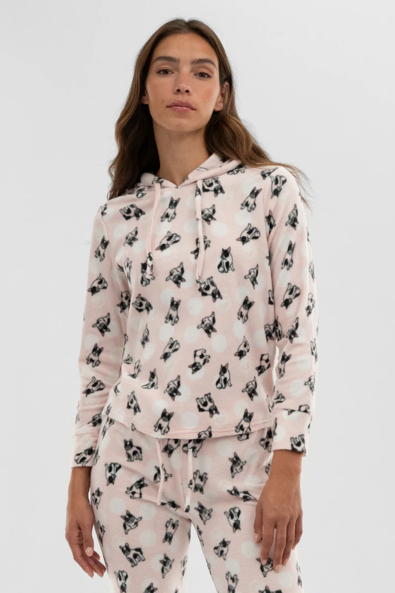 Canada Weather Gear Dog Print Hooded Pajama Top - Blush