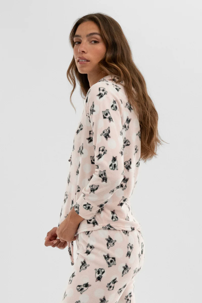 Canada Weather Gear Dog Print Hooded Pajama Top - Blush - Image 2