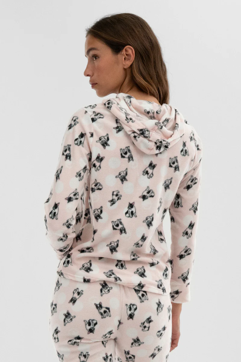 Canada Weather Gear Dog Print Hooded Pajama Top - Blush - Image 3
