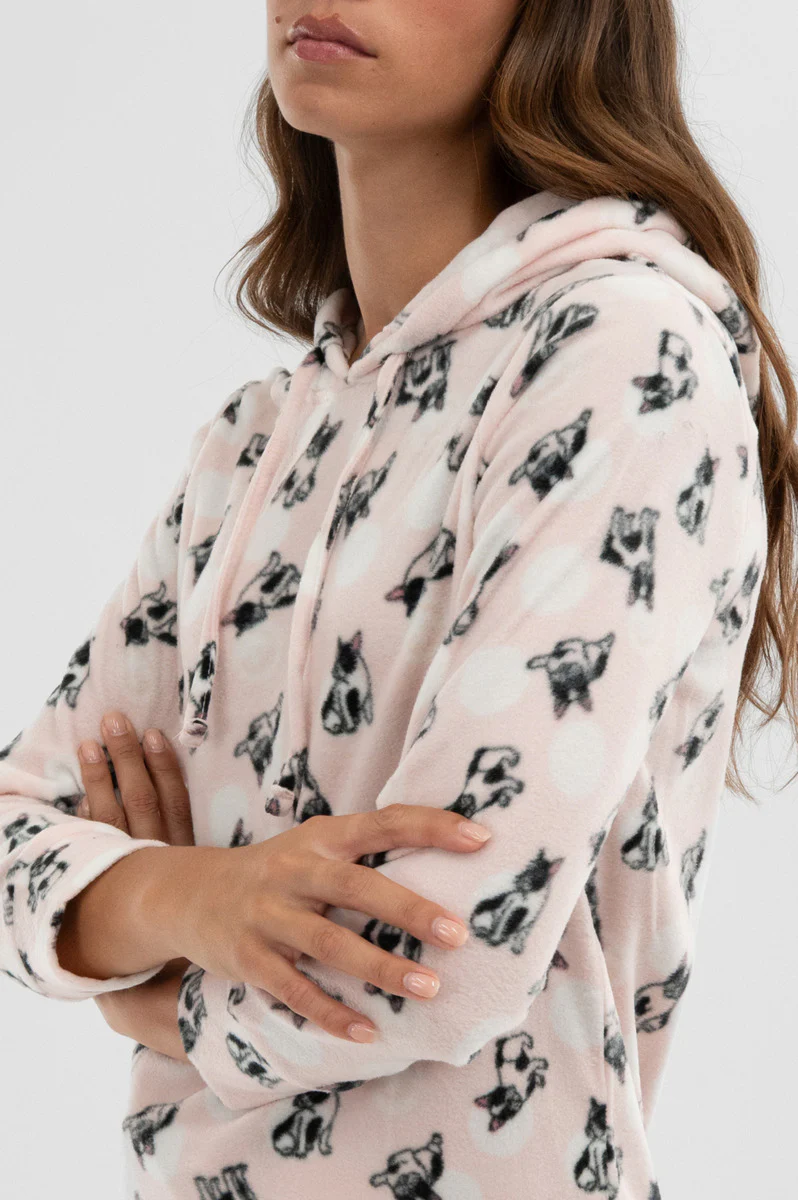 Canada Weather Gear Dog Print Hooded Pajama Top - Blush - Image 4