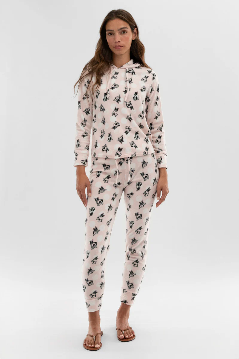 Canada Weather Gear Dog Print Hooded Pajama Top - Blush - Image 5