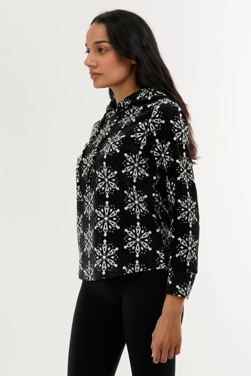Canada Weather Gear Festive Print Hooded Pajama Top - Black - Image 2