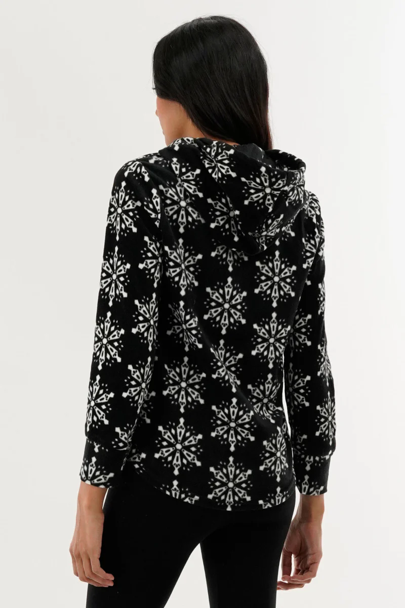 Canada Weather Gear Festive Print Hooded Pajama Top - Black - Image 3