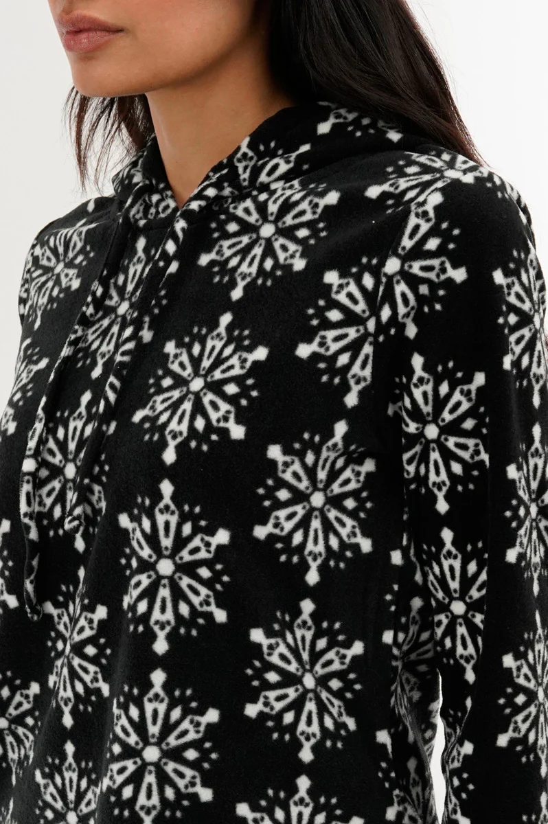 Canada Weather Gear Festive Print Hooded Pajama Top - Black - Image 4