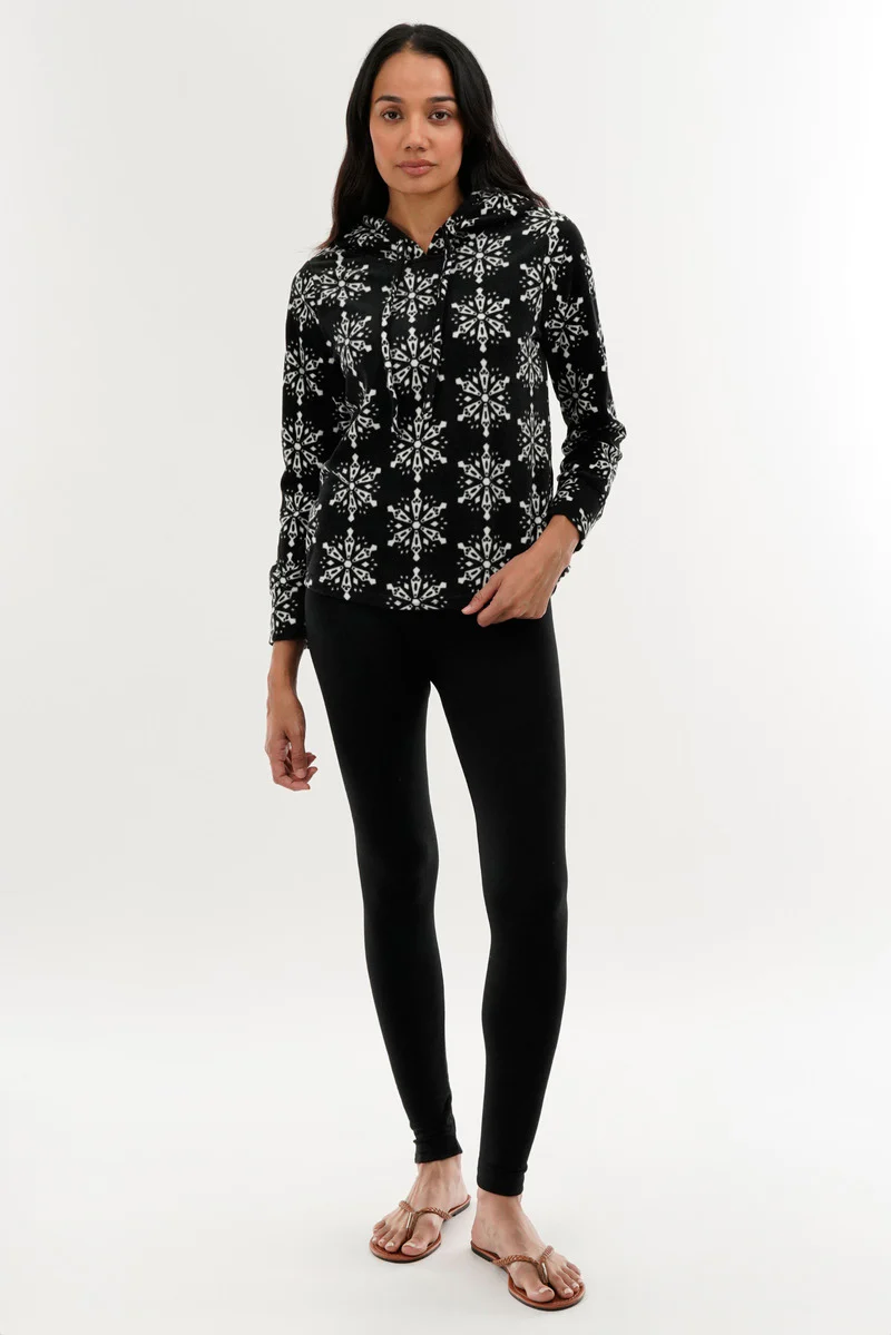 Canada Weather Gear Festive Print Hooded Pajama Top - Black - Image 5