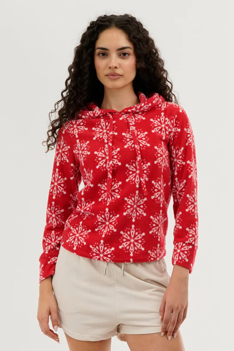 Canada Weather Gear Festive Print Hooded Pajama Top - Red