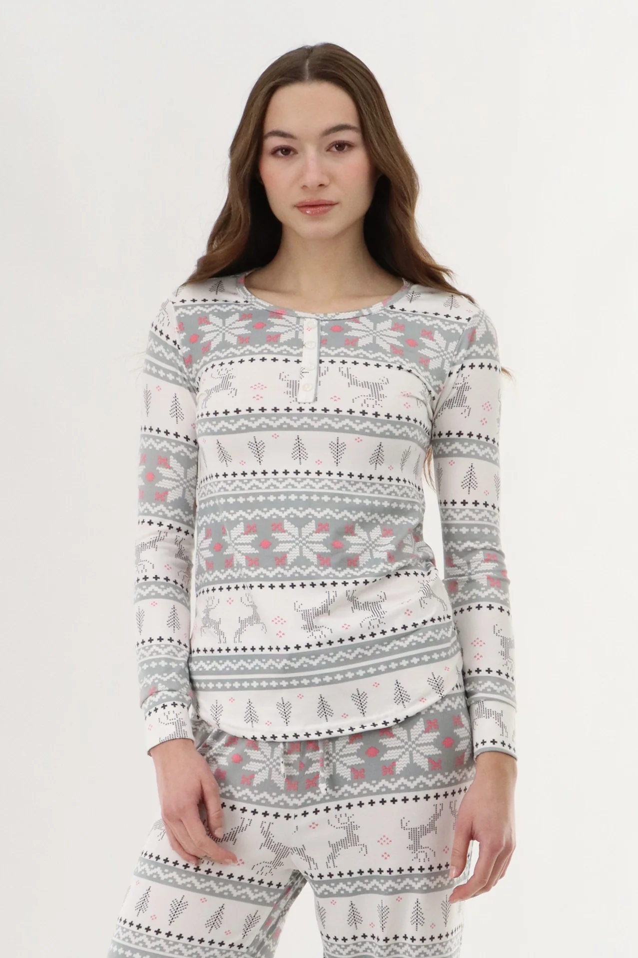 Canada Weather Gear Long Sleeve Festive Pajama Top - Grey