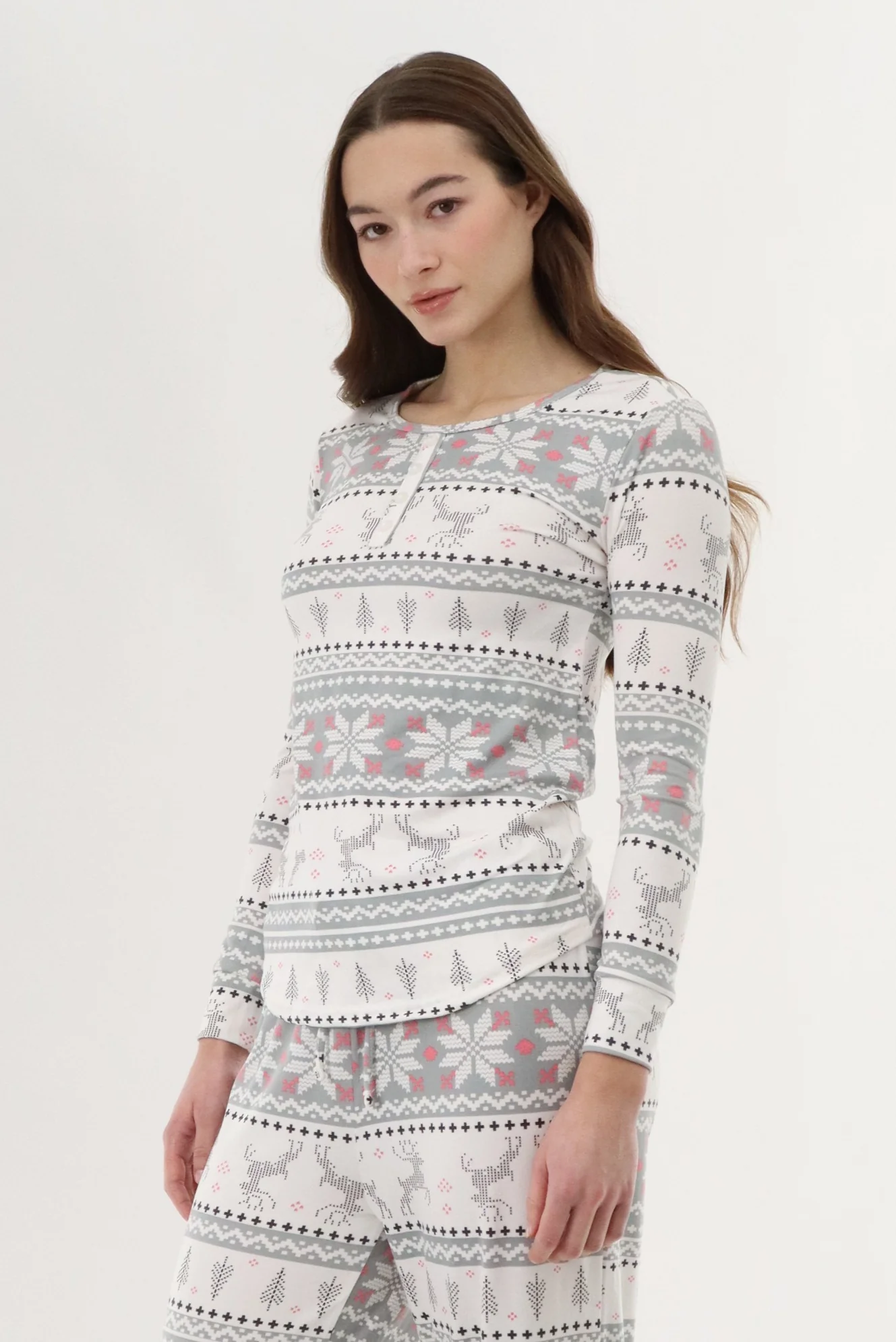 Canada Weather Gear Long Sleeve Festive Pajama Top - Grey - Image 2