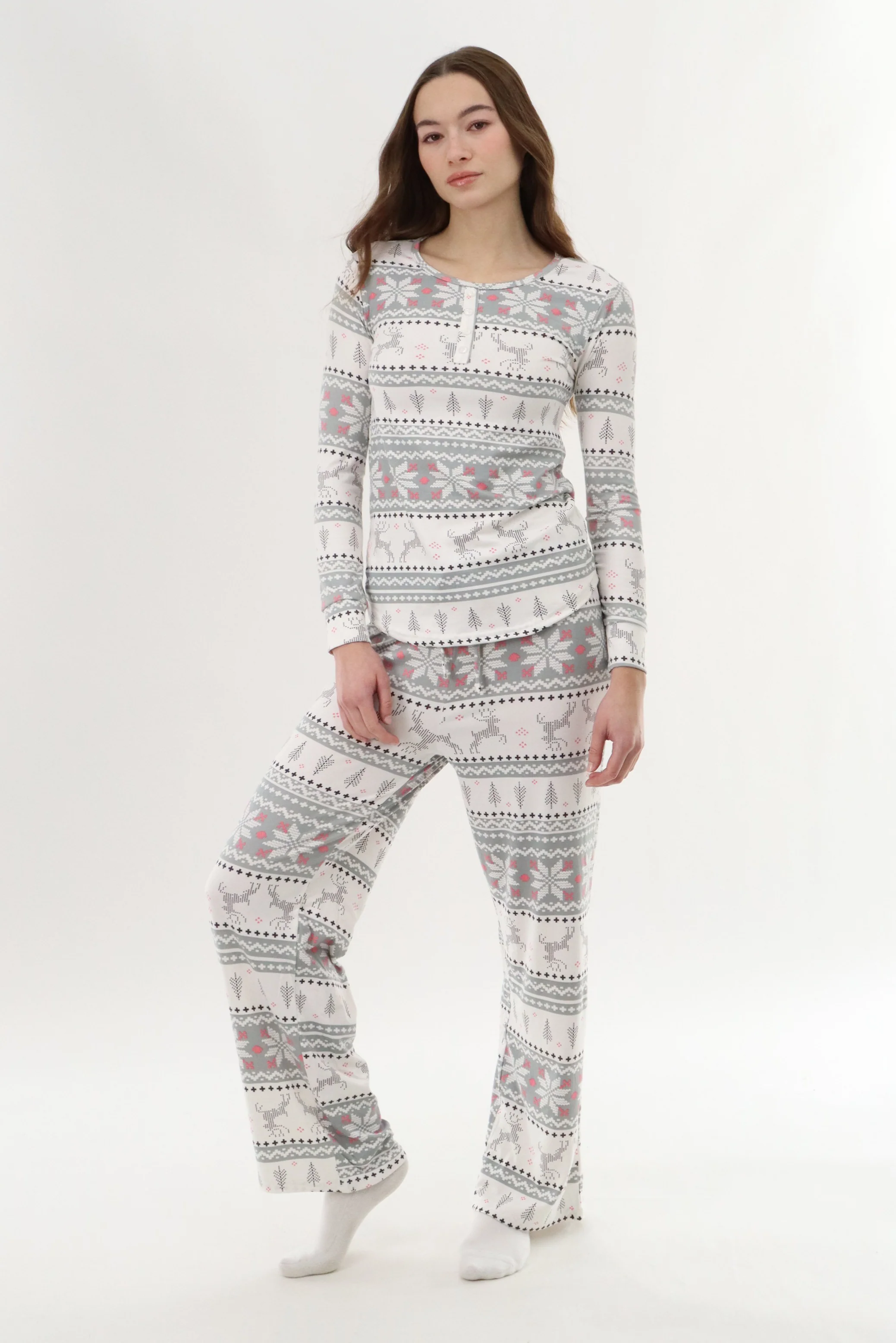 Canada Weather Gear Long Sleeve Festive Pajama Top - Grey - Image 5