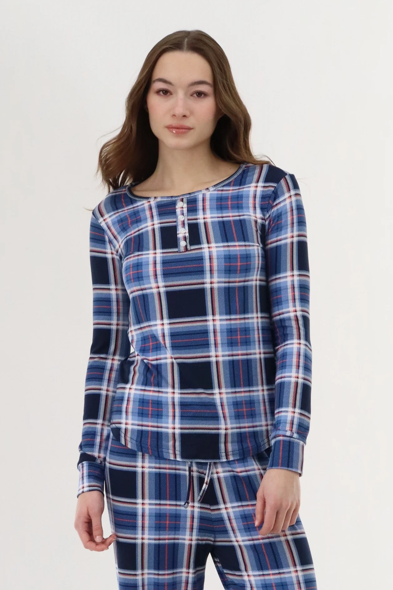 Canada Weather Gear Long Sleeve Plaid Pajama Top - Navy