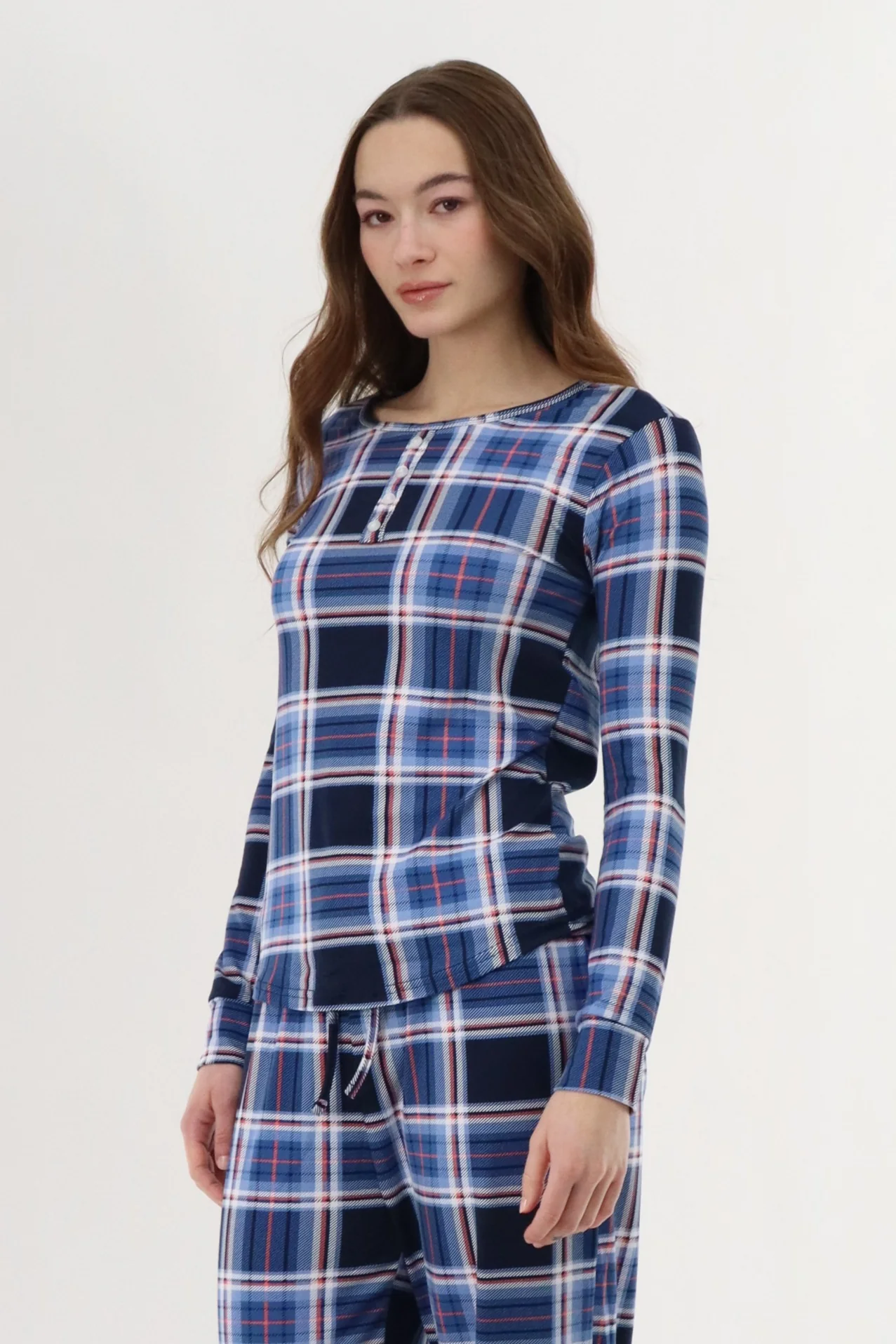 Canada Weather Gear Long Sleeve Plaid Pajama Top - Navy - Image 2