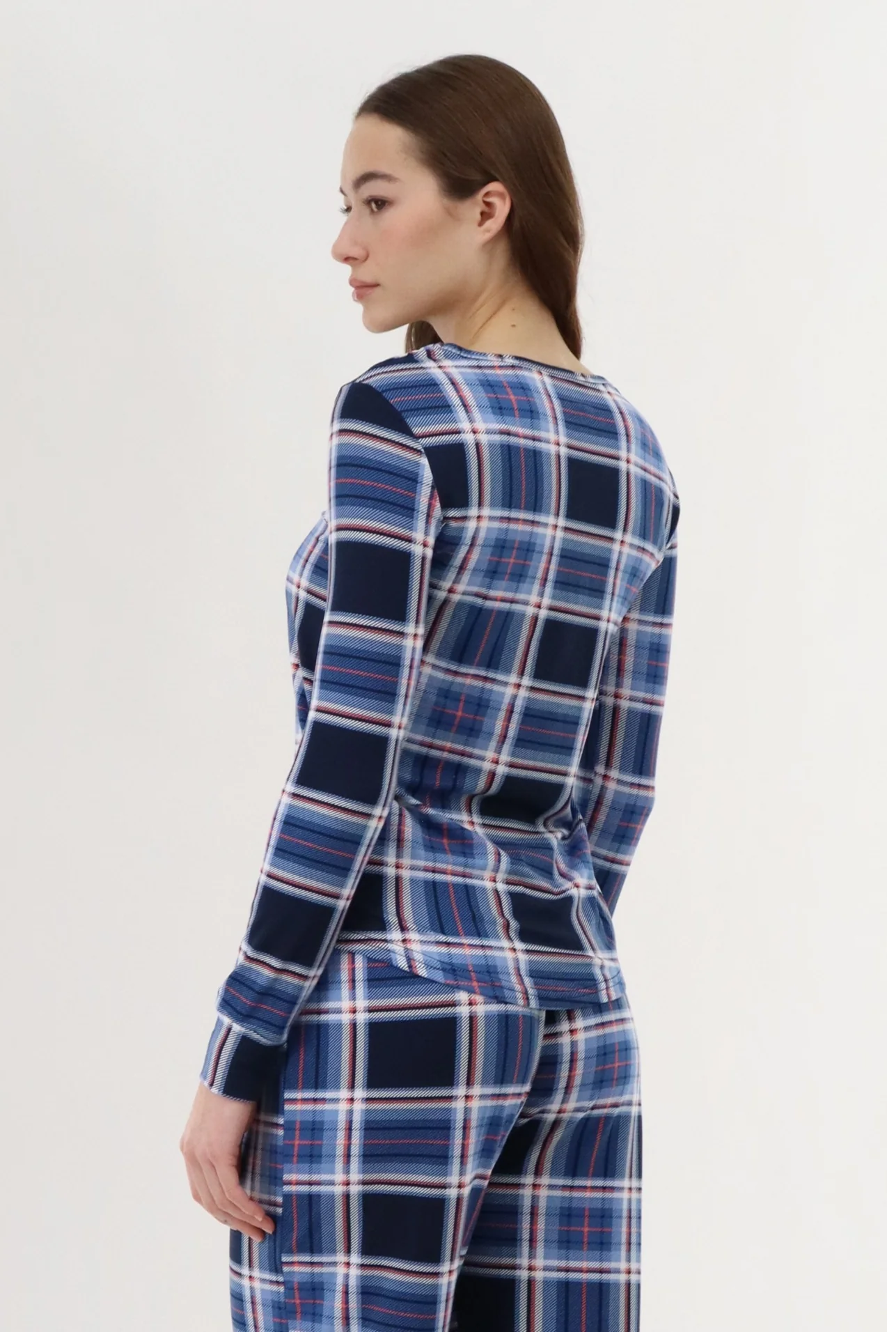 Canada Weather Gear Long Sleeve Plaid Pajama Top - Navy - Image 3