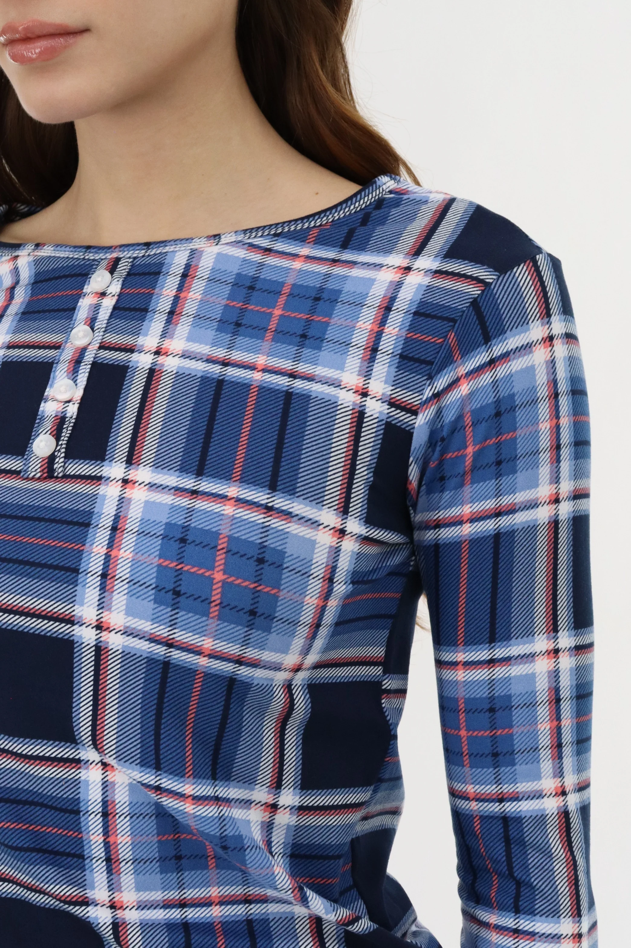 Canada Weather Gear Long Sleeve Plaid Pajama Top - Navy - Image 4