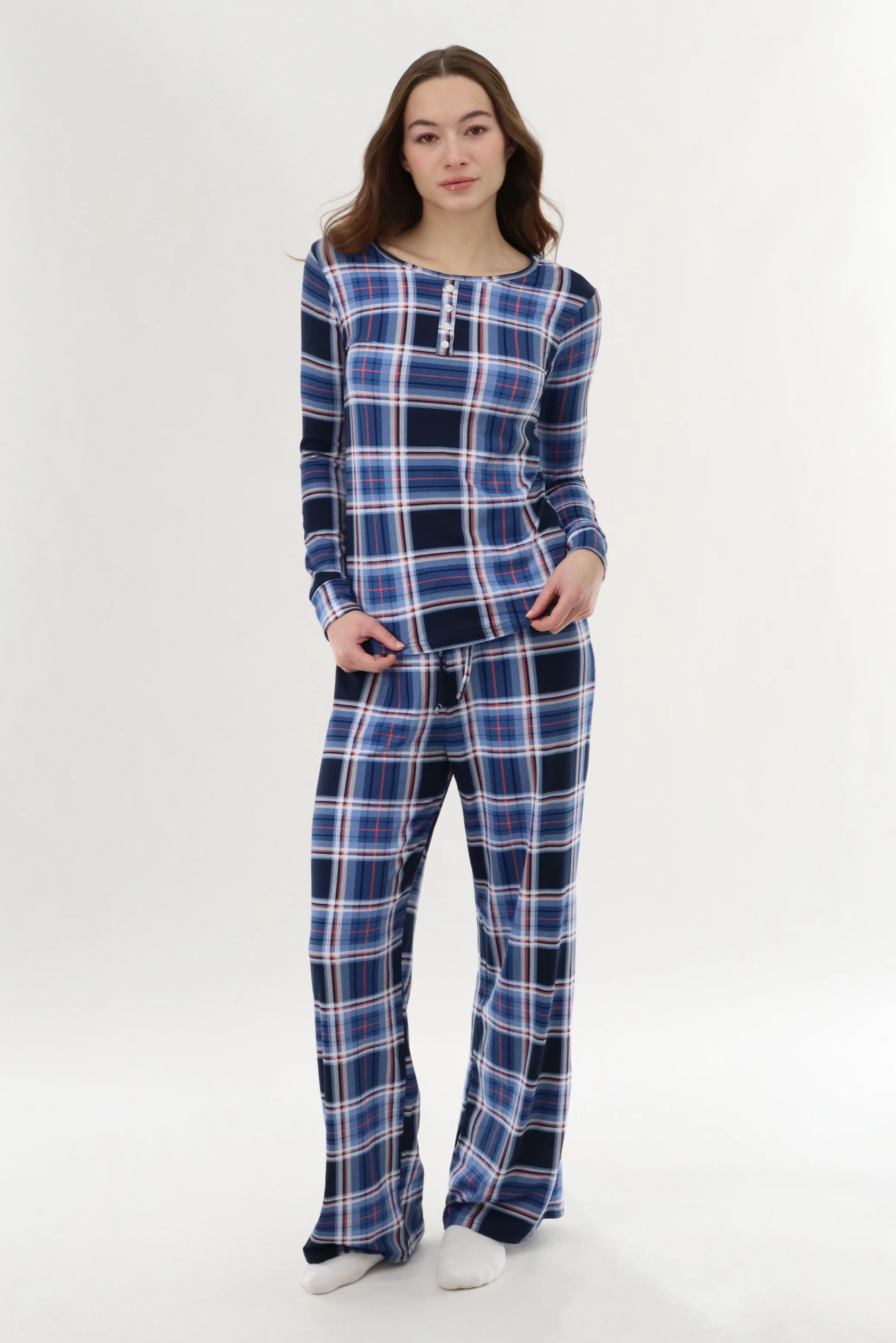 Canada Weather Gear Long Sleeve Plaid Pajama Top - Navy - Image 5