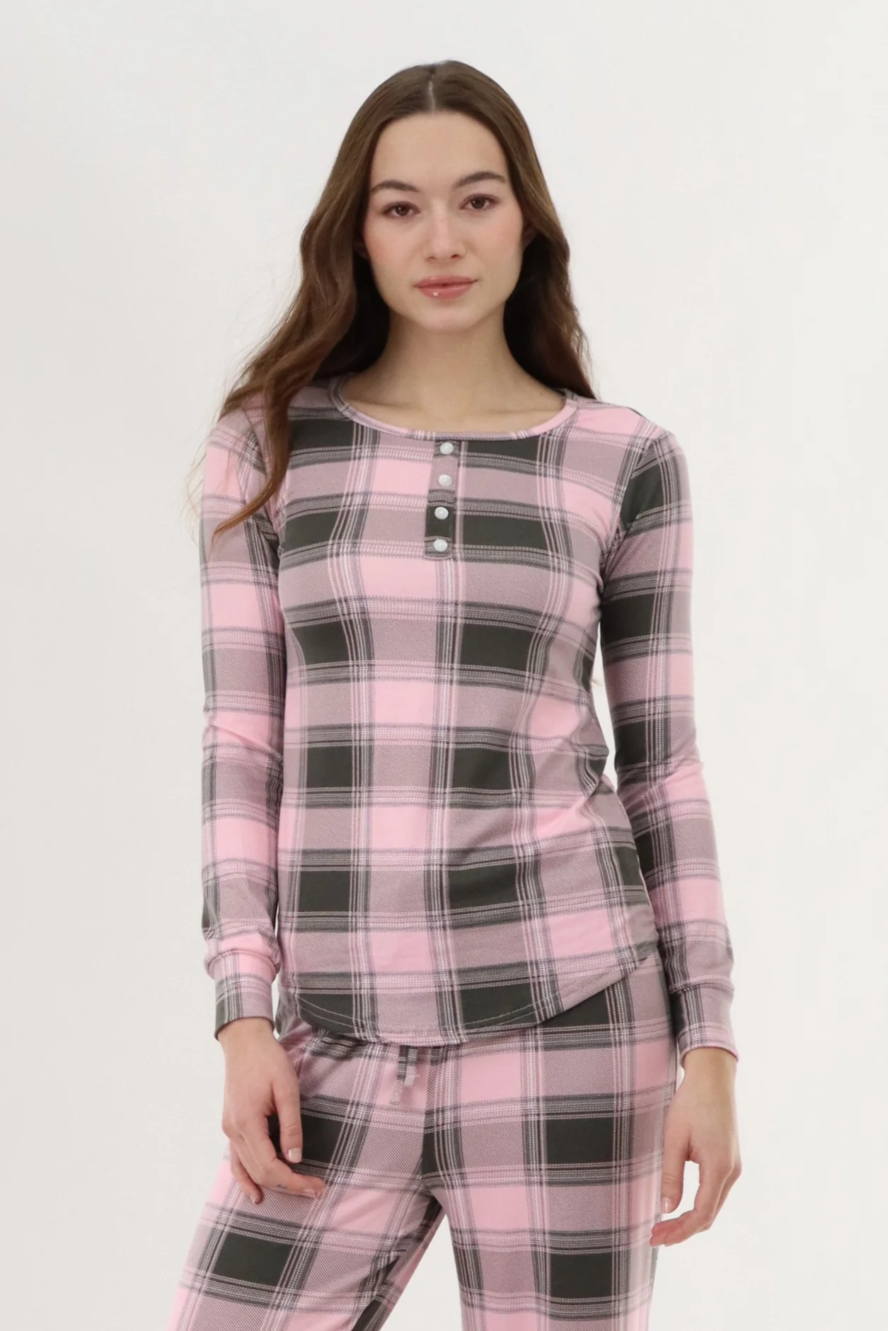 Canada Weather Gear Long Sleeve Plaid Pajama Top - Pink