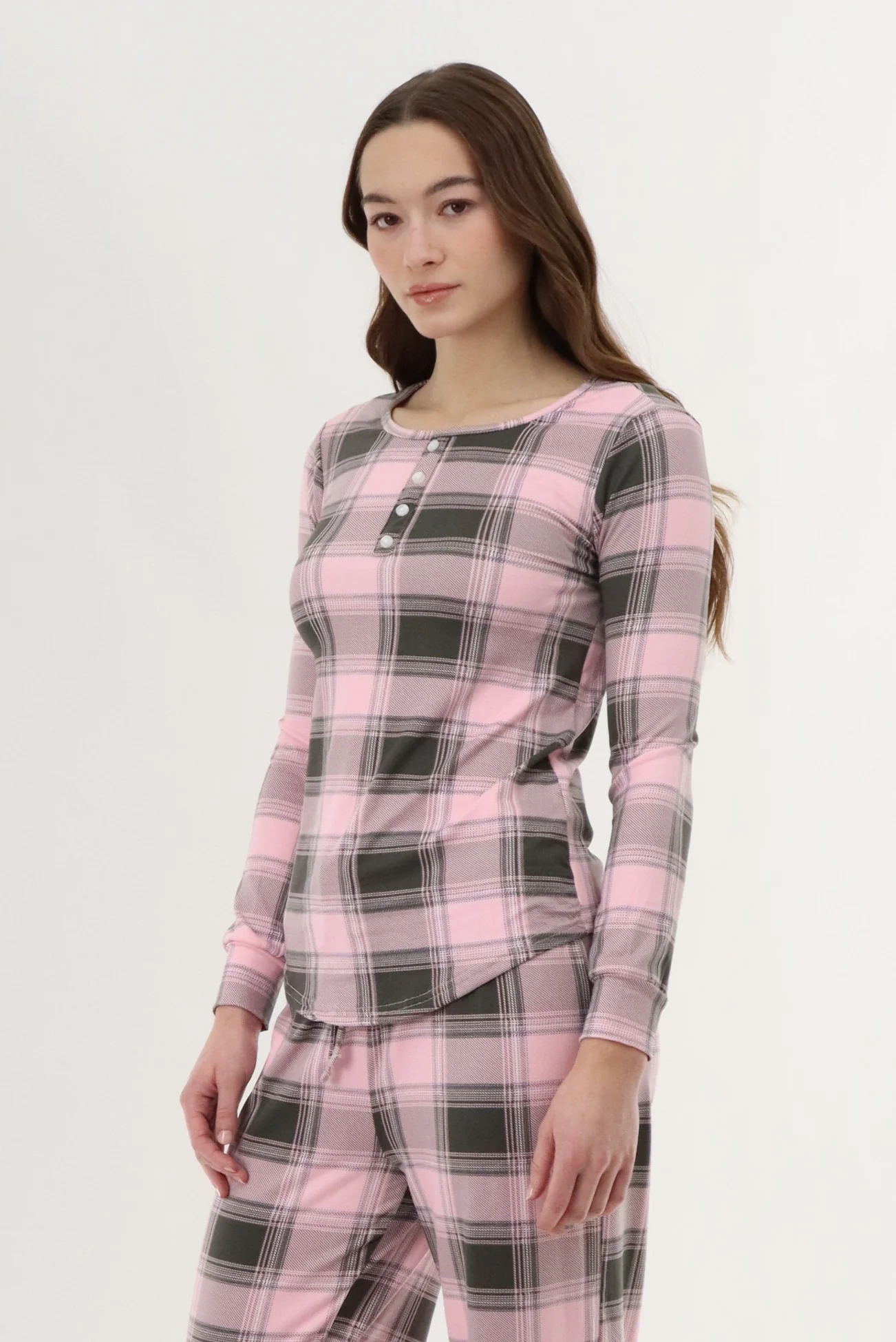 Canada Weather Gear Long Sleeve Plaid Pajama Top - Pink - Image 2
