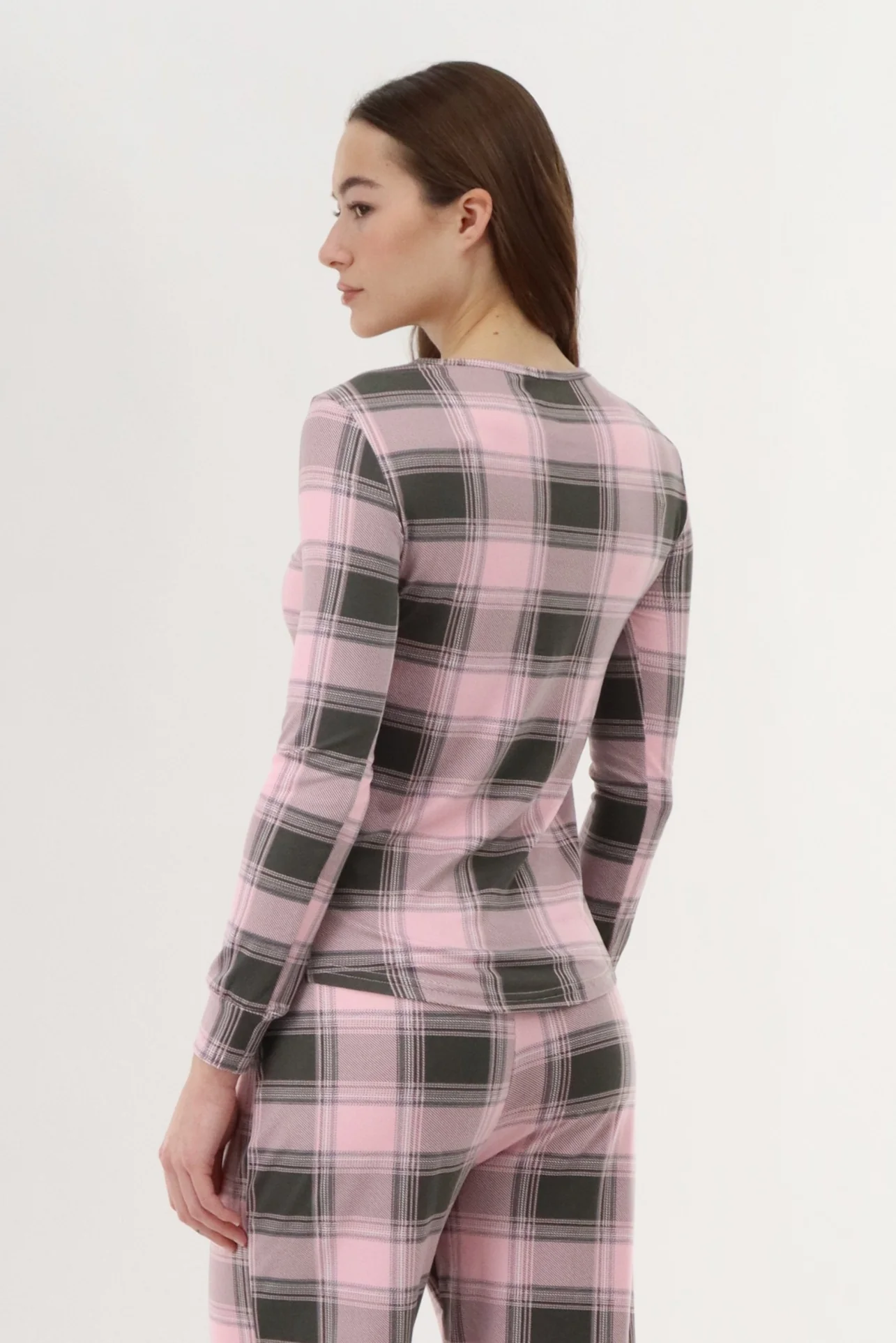 Canada Weather Gear Long Sleeve Plaid Pajama Top - Pink - Image 3