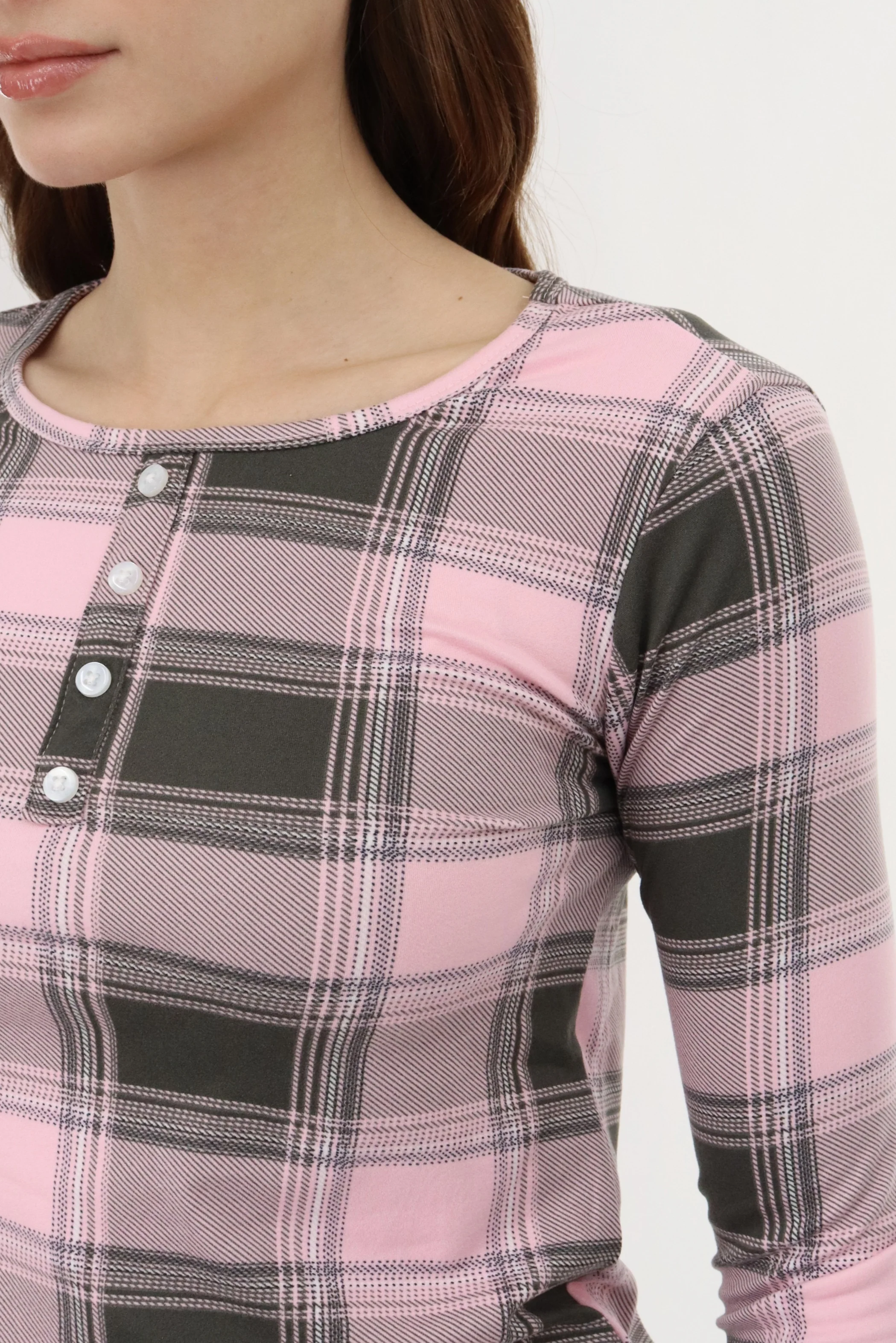 Canada Weather Gear Long Sleeve Plaid Pajama Top - Pink - Image 4