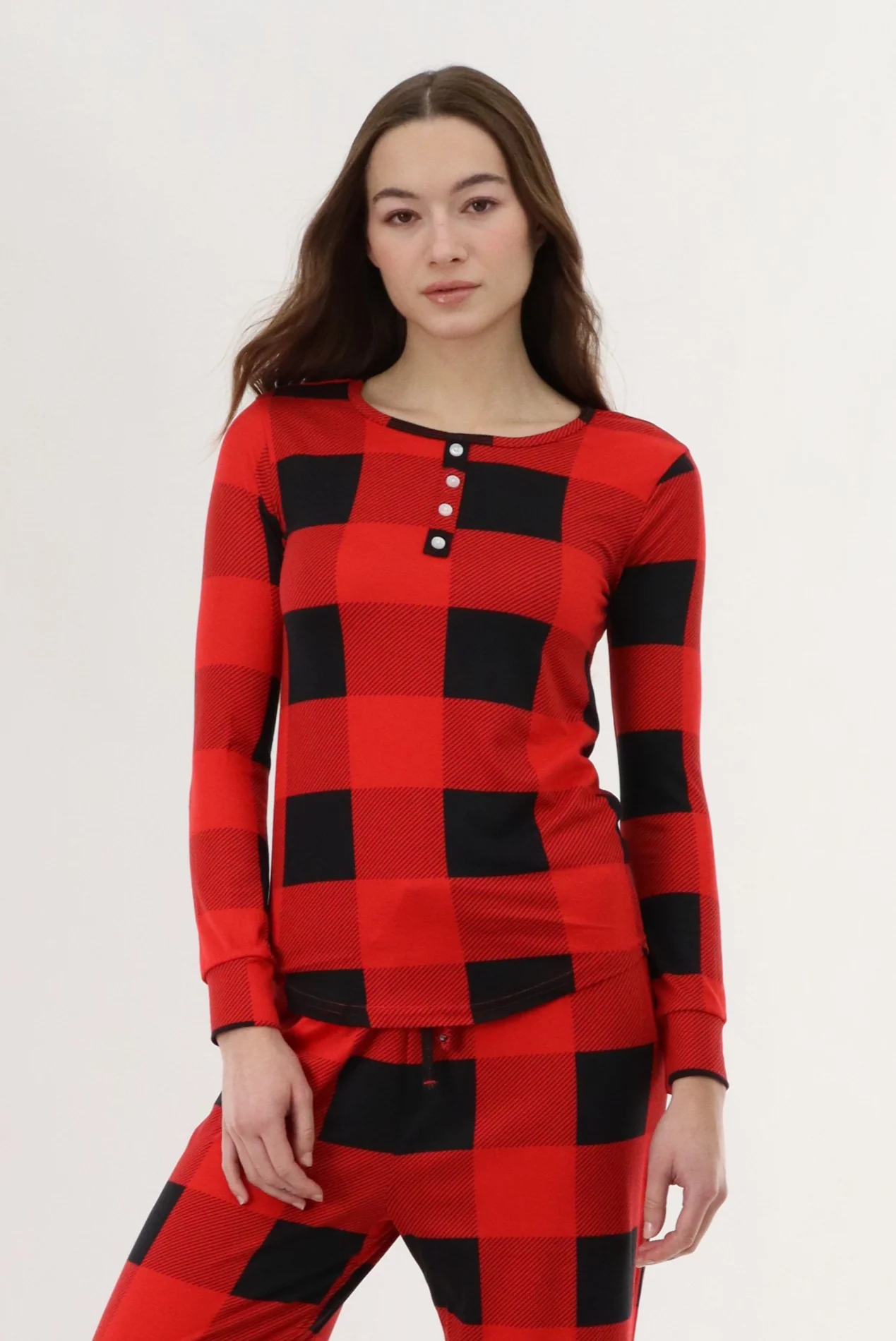 Canada Weather Gear Long Sleeve Plaid Pajama Top - Red
