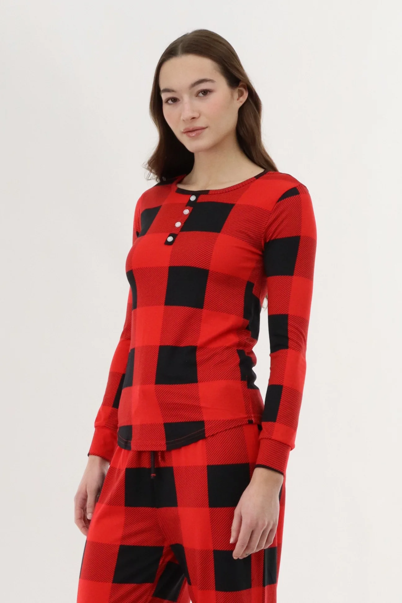 Canada Weather Gear Long Sleeve Plaid Pajama Top - Red - Image 2