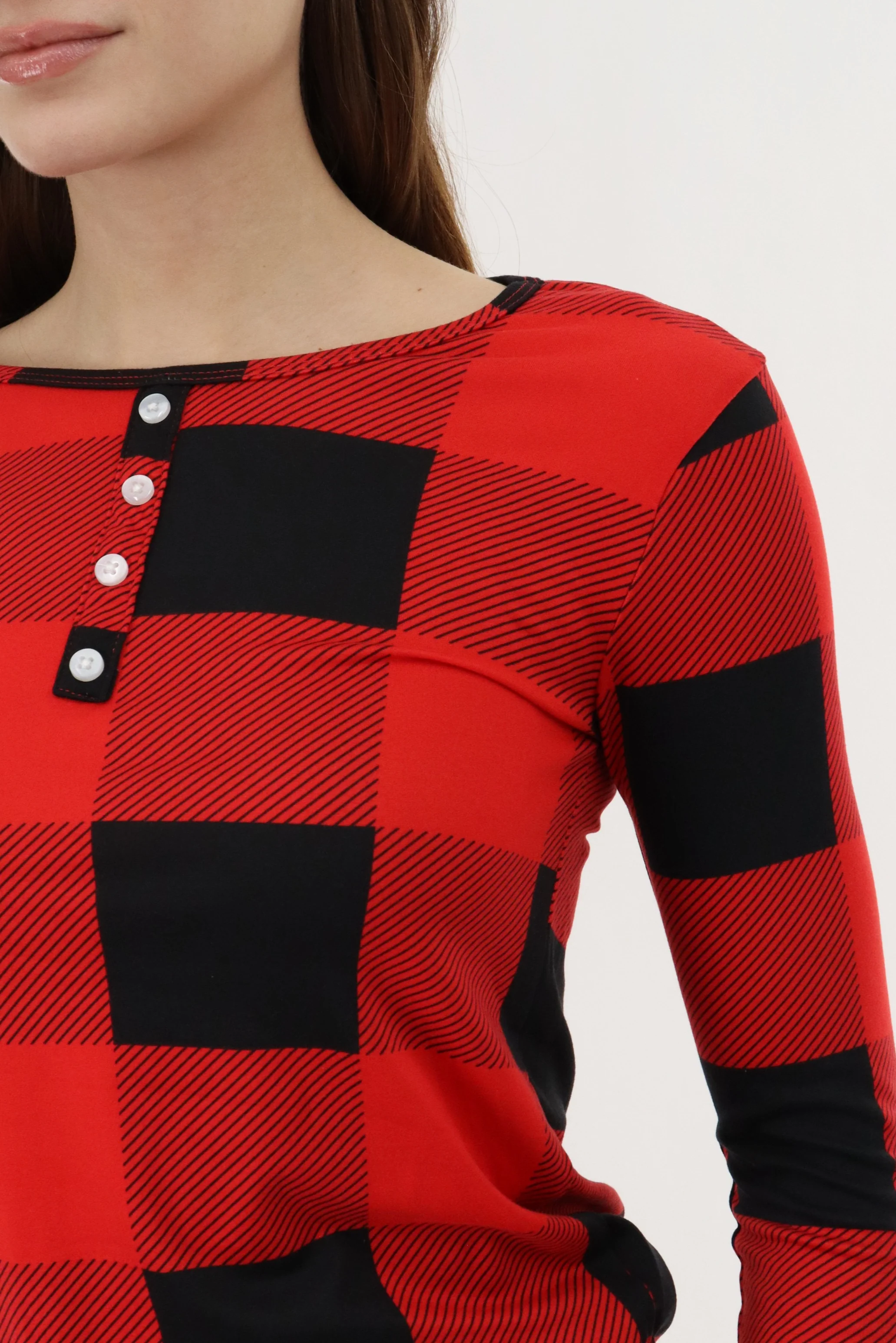 Canada Weather Gear Long Sleeve Plaid Pajama Top - Red - Image 4