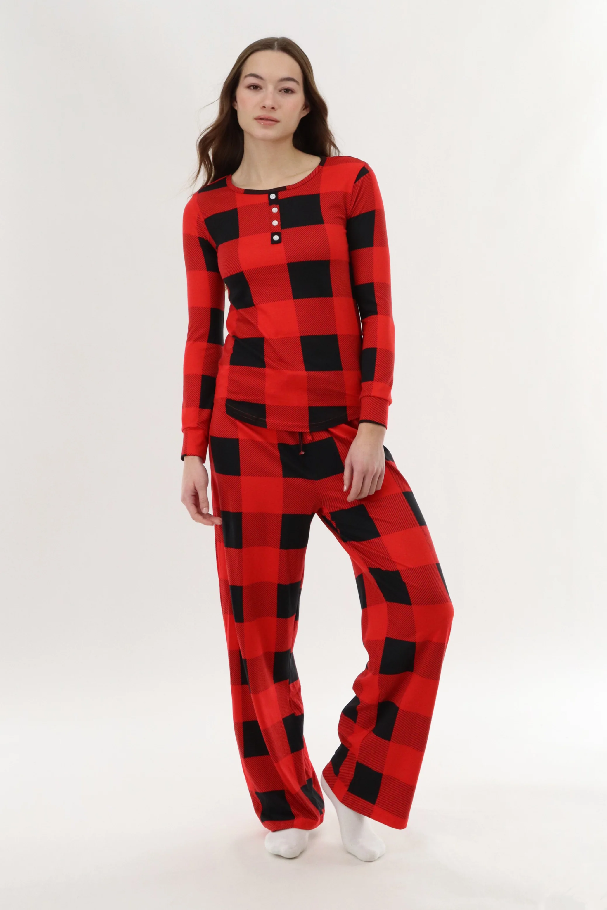Canada Weather Gear Long Sleeve Plaid Pajama Top - Red - Image 5