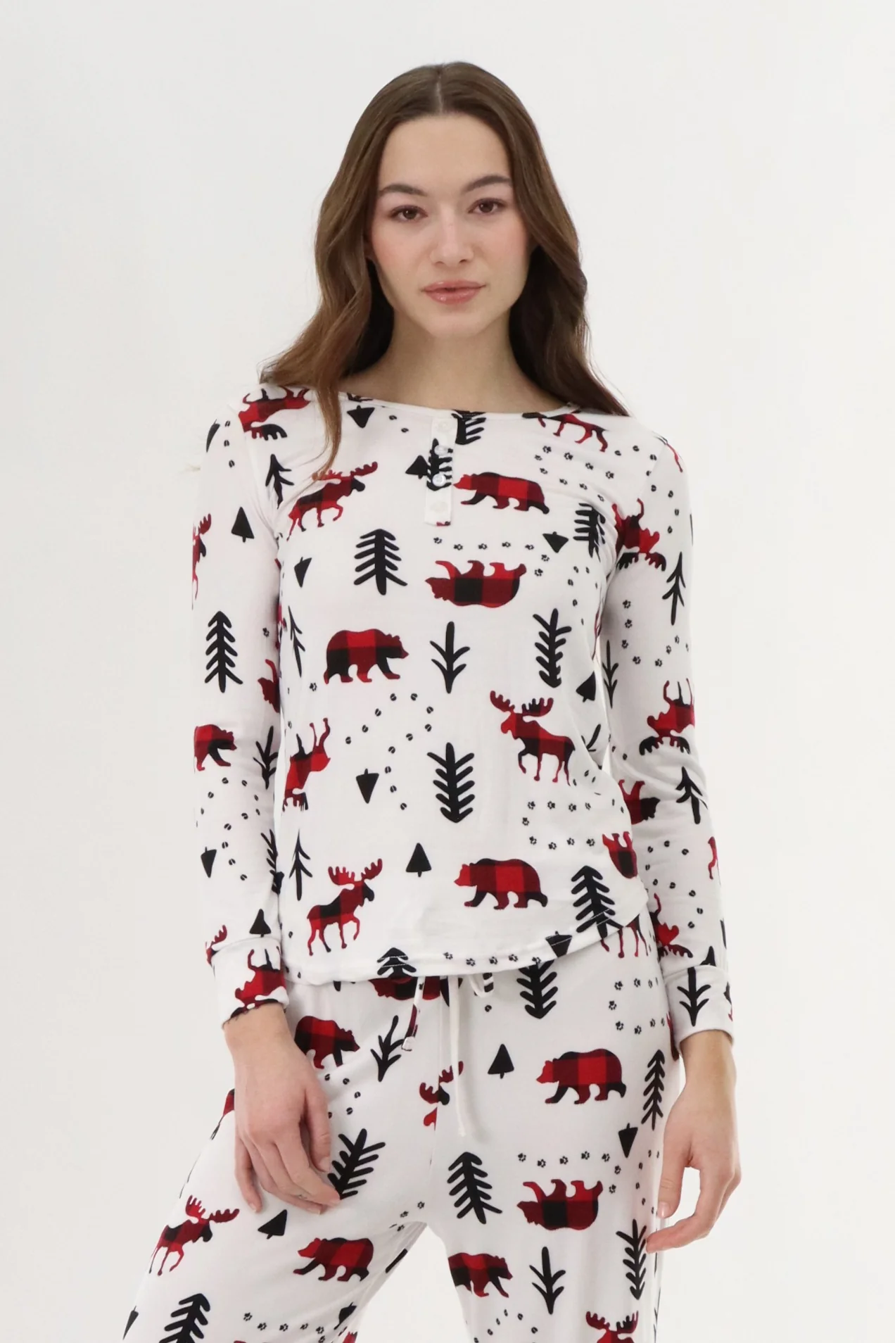 Canada Weather Gear Long Sleeve Festive Pajama Top - White