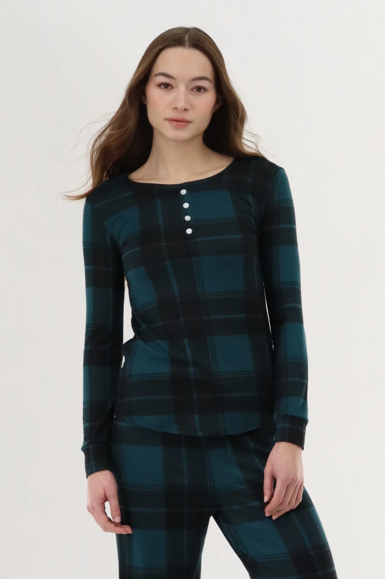 Canada Weather Gear Long Sleeve Plaid Pajama Top - Teal