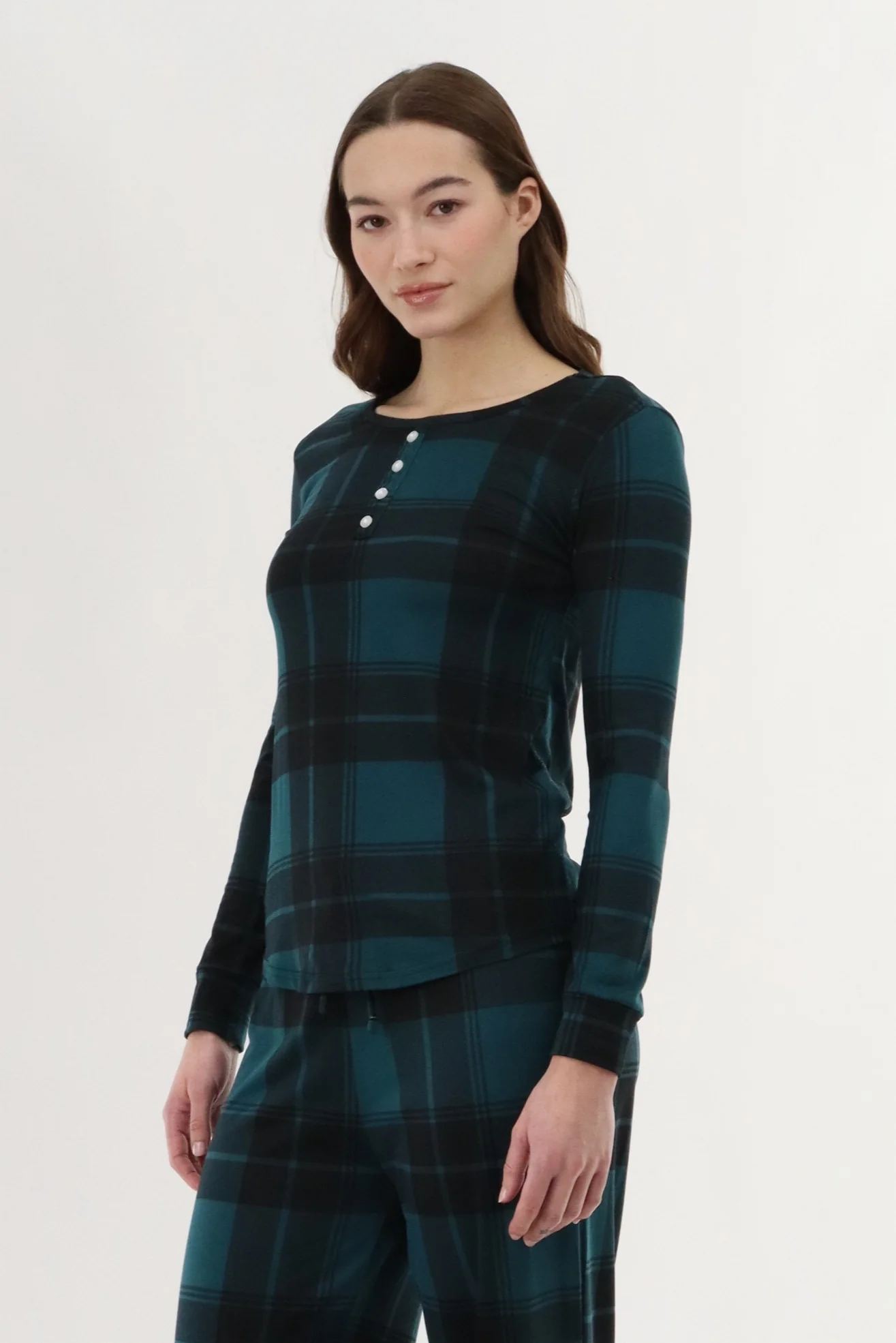 Canada Weather Gear Long Sleeve Plaid Pajama Top - Teal - Image 2