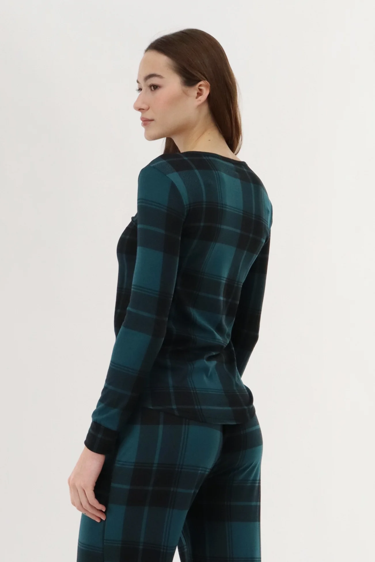 Canada Weather Gear Long Sleeve Plaid Pajama Top - Teal - Image 3