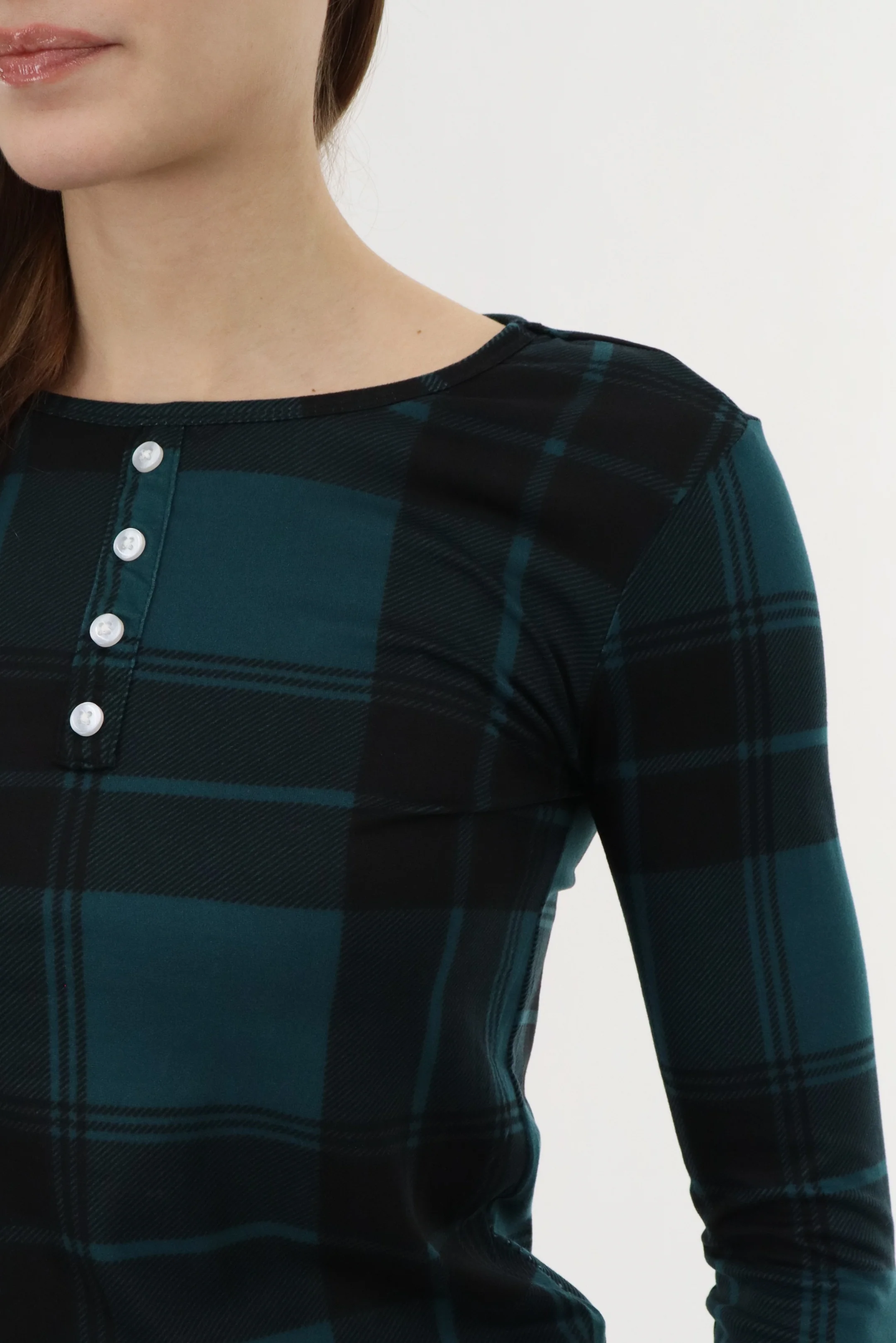Canada Weather Gear Long Sleeve Plaid Pajama Top - Teal - Image 4