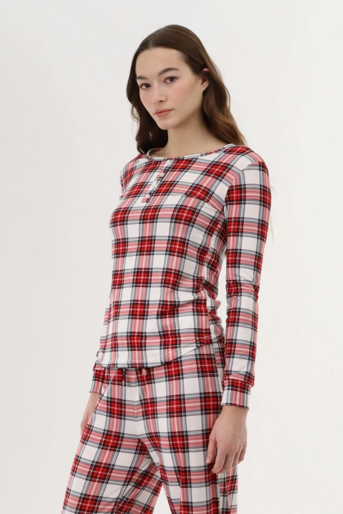 Canada Weather Gear Long Sleeve Plaid Pajama Top - White - Image 2
