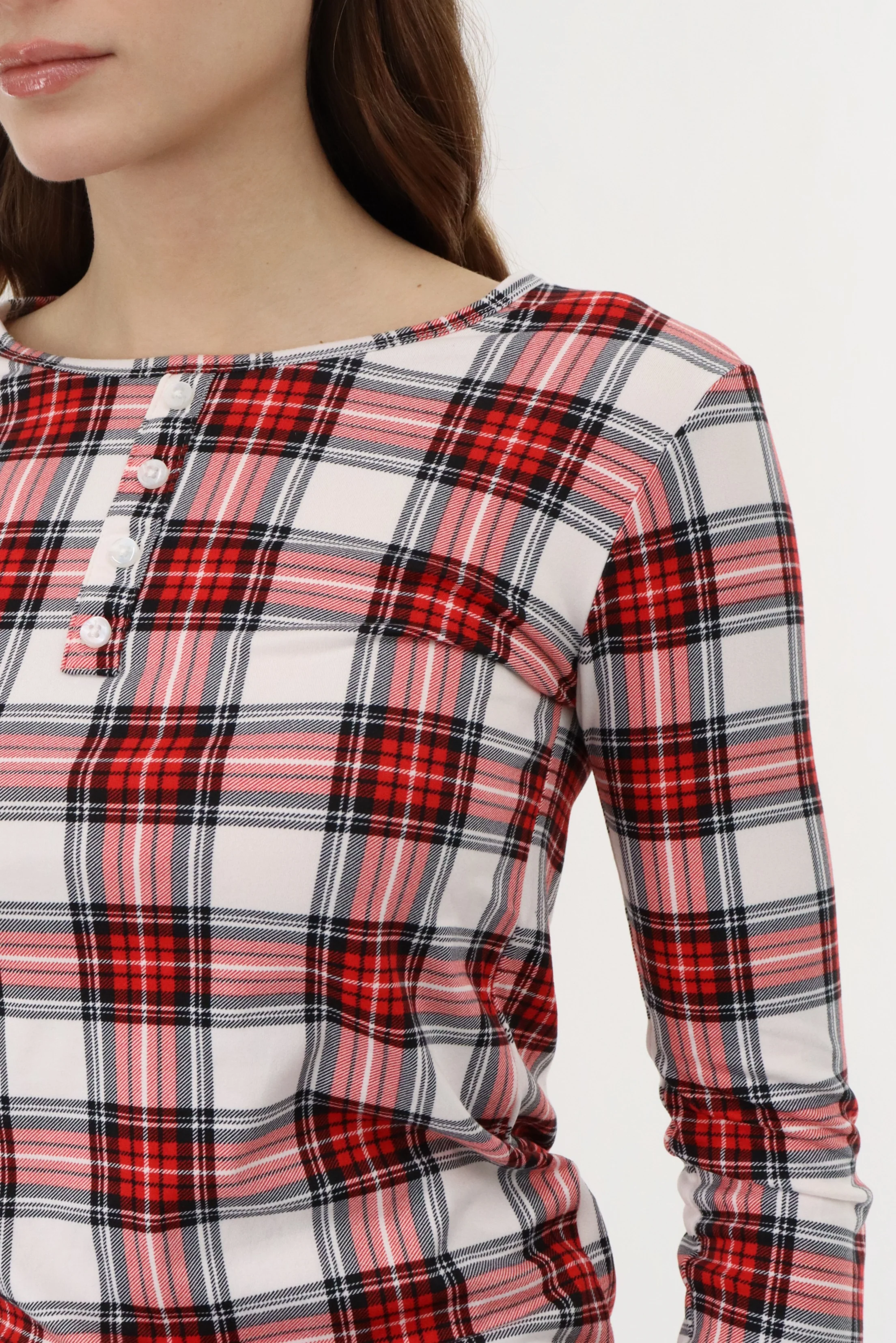 Canada Weather Gear Long Sleeve Plaid Pajama Top - White - Image 4