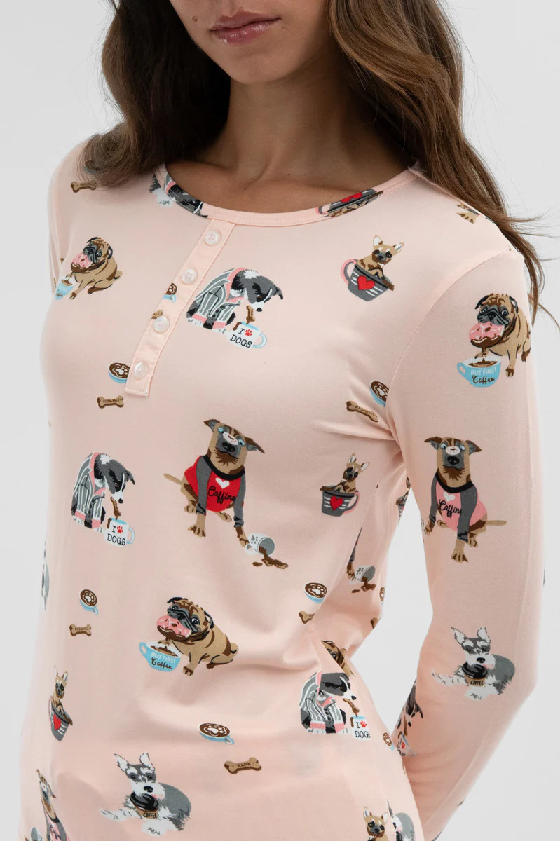 Canada Weather Gear Dog Print Henley Pajama Top - Blush - Image 4