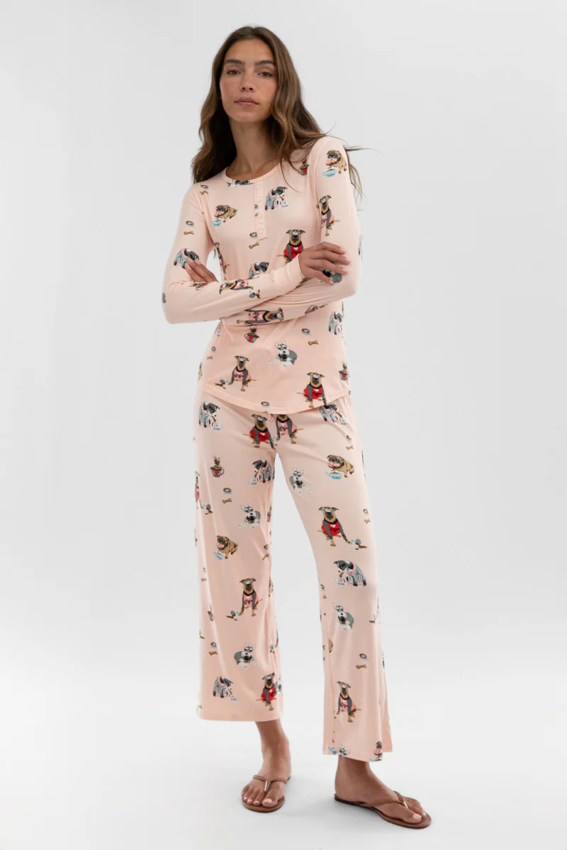 Canada Weather Gear Dog Print Henley Pajama Top - Blush - Image 5