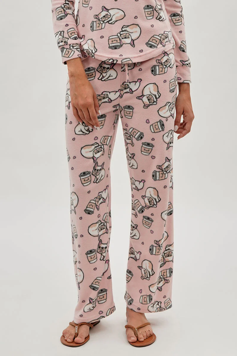 Canada Weather Gear Pug Print Wide Leg Pajama Pants - Pink