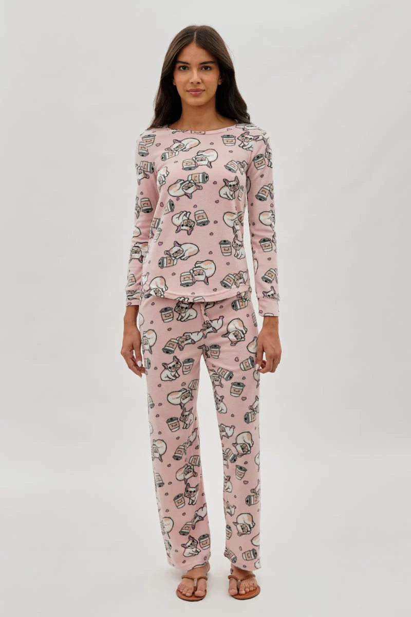 Canada Weather Gear Pug Print Wide Leg Pajama Pants - Pink - Image 5