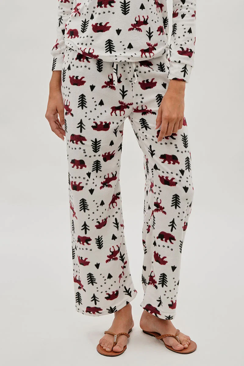 Canada Weather Gear Winter Print Wide Leg Pajama Pants - White