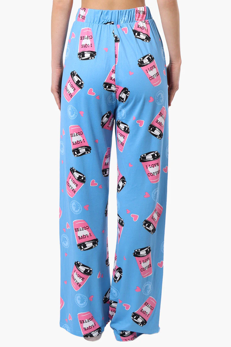Canada Weather Gear Coffee Pattern Wide Leg Pajama Pants - Blue - Image 3