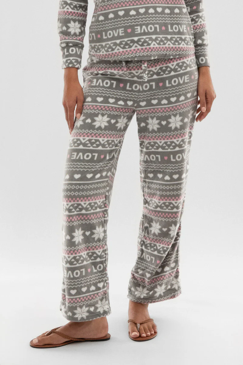 Canada Weather Gear Festive Print Wide Leg Pajama Pants - Grey