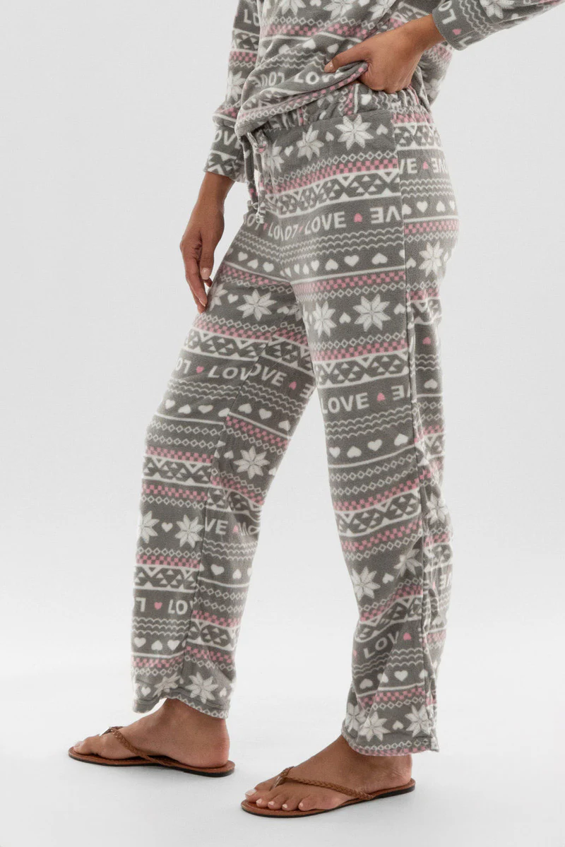 Canada Weather Gear Festive Print Wide Leg Pajama Pants - Grey - Image 2